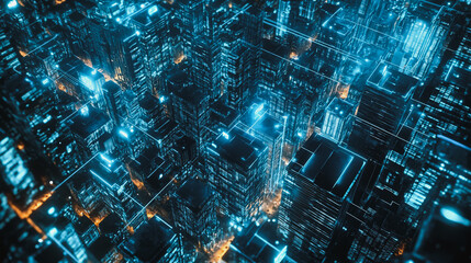 Smart digital Innovation city with connection network reciprocity over the cityscape. of future smart wireless digital city and social media networking systems that connects people with in city