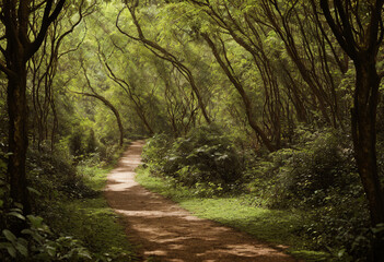 Fototapeta premium Ornate Product Display on Plain Background with Enchanting Forest Pathway Concept