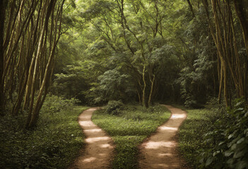 Fototapeta premium Ornate Product Display on Plain Background with Enchanting Forest Pathway Concept