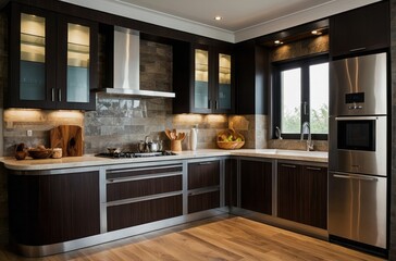 Classic Modular Kitchen Design With Dark Oak Kitchen Cabinets