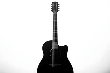 Obraz premium Minimalist black silhouette of an acoustic guitar on a white background, symbolizing music, creativity, and simplicity; ideal for artistic, musical, and modern design concepts