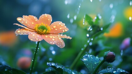 Daisy flower with water droplets in the morning light