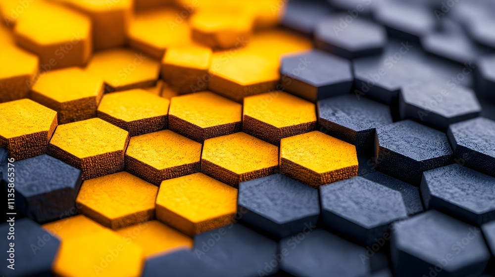Poster dynamic hexagonal patterns in black and yellow abstract art digital design modern environment close-