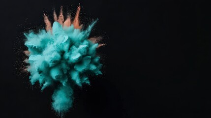 Abstract Teal   Peach Powder Explosion on Black Background