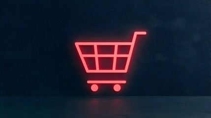 Neon Shopping Cart Icon on Dark Background