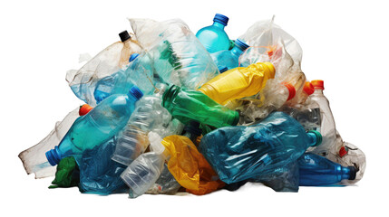 plastic waste pile for recycling isolated on a white transparent background