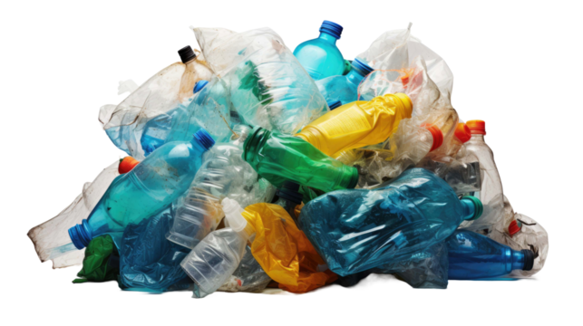 plastic waste pile for recycling isolated on a white transparent background