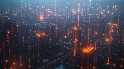Obraz premium Smart digital Innovation city with connection network reciprocity over the cityscape. of future smart wireless digital city and social media networking systems that connects people with in city