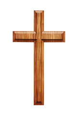 Wooden Christian Cross isolated on transparent background.