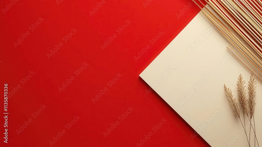 Poster elegant diagonal split between red and white, soft golden gradient at the border with room for text.