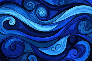 Abstract Blue Waves Design with Swirling Patterns and Vivid Oceanic Hues Ideal for Backgrounds, Textures, and Creative Projects in Various Artworks
