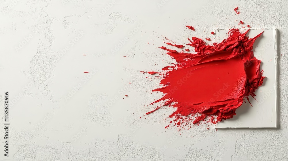Poster a dynamic burst of red paint on a serene white canvas, creating a striking contrast and inviting roo