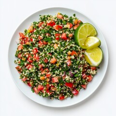 Fresh tabbouleh salad with parsley, tomatoes, and bulgur