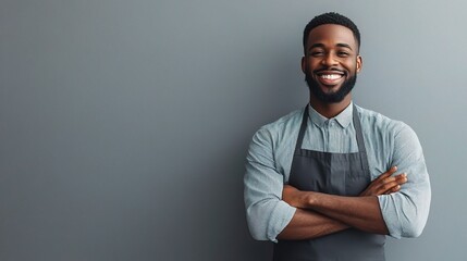 Smiling African American Male Employee in Gray Background