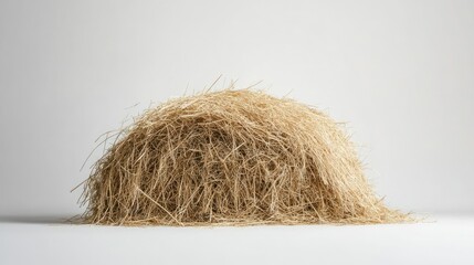 A Natural Bundle of Dry Straw Piled on a Minimalistic White Background for Agriculture, Farming, and Rural Lifestyle Concepts