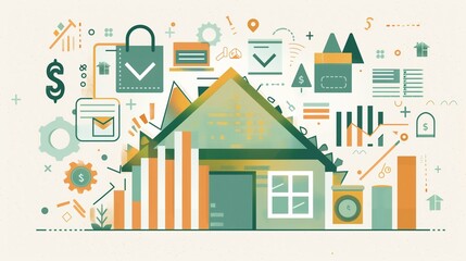 Abstract financial collage with calculator, charts, and documents