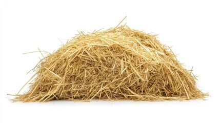 A Large Pile of Hay Standing on a White Background Perfect for Agricultural Themes and Farm Business Concepts Highlighting Natural Products