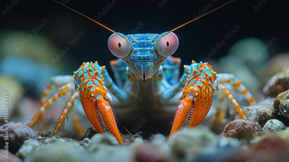 Aufkleber a vibrant close-up of a colorful crab showcasing its striking features underwater.