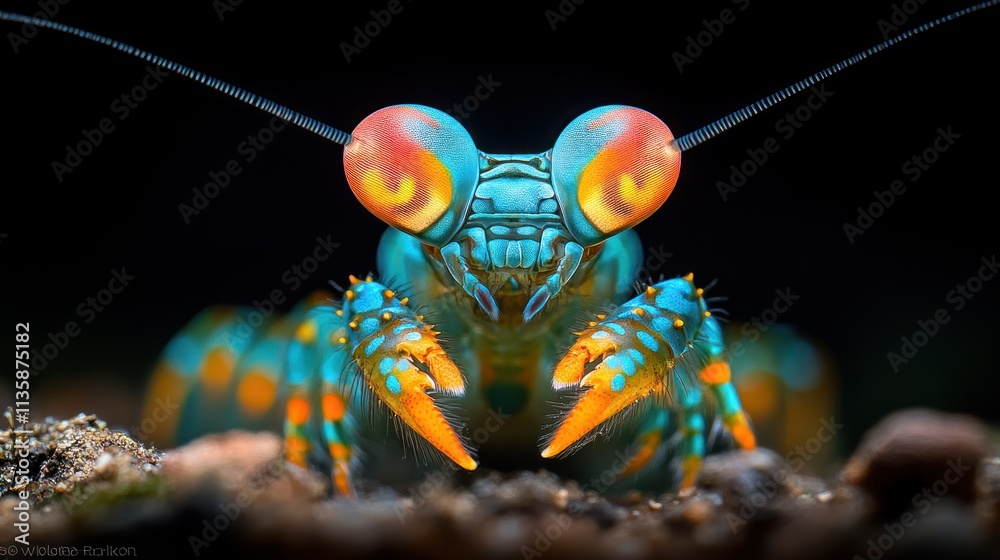 Aufkleber a vibrant close-up of a colorful mantis shrimp showcasing its striking features.