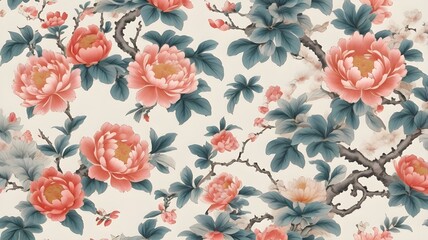 Elegant Cultural Wallpaper with Repeating Floral Patterns