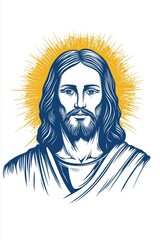 Serene Minimalist Jesus: Blue Gold White Vector