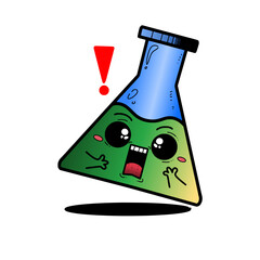 A Cute sign Erlenmeyer Flask characters is shocked