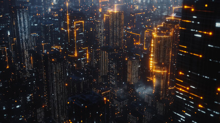 Obraz premium Smart digital Innovation city with connection network reciprocity over the cityscape. of future smart wireless digital city and social media networking systems that connects people with in city