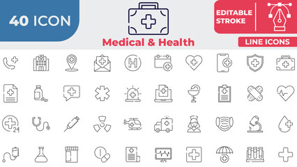 Medical and Healthcare Icon Collection Set. Editable Stroke Icon.