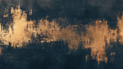 Naklejka premium Abstract artwork featuring a textured blend of dark colors and metallic gold accents.