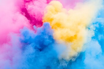 Obraz premium Colorful Smoke Clouds in Vibrant Shades of Pink, Blue, Yellow, and Purple Creating a Dreamy and Ethereal Atmosphere for Artistic Backgrounds and Designs