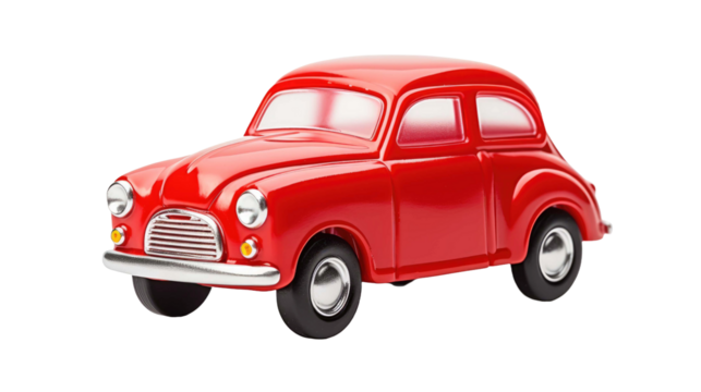red toy car isolated on a white transparent background 