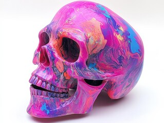 a pink human skull with swirling paint pattern