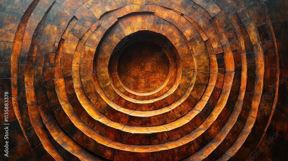 Poster Abstract concentric circles with a warm, textured design creating a sense of depth.