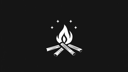 black and white illustration of a campfire on black background