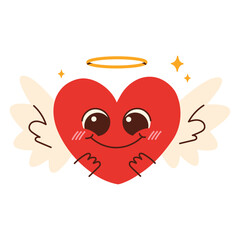 Fototapeta premium Kawaii heart characters with emotions. Red heart symbol. Happy funny design elements for Valentine s Day. Hand drawn Vector illustration. Love, Valentine's day, romance concept. Isolated on white