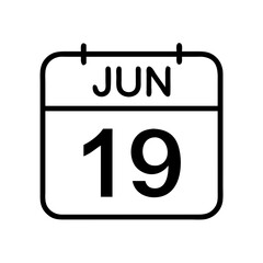  june 19 calendar icon, juneteenth line art, juneteenth icon - simple black line art icon of june 19 calendar, symbolizing juneteenth celebrations. juneteenth vector art.