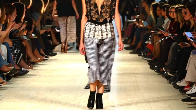 Fashion model walking on fashion show runway