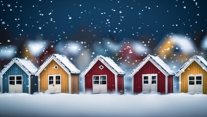 Fototapeta premium Charming Winter Village Snow Houses Scene