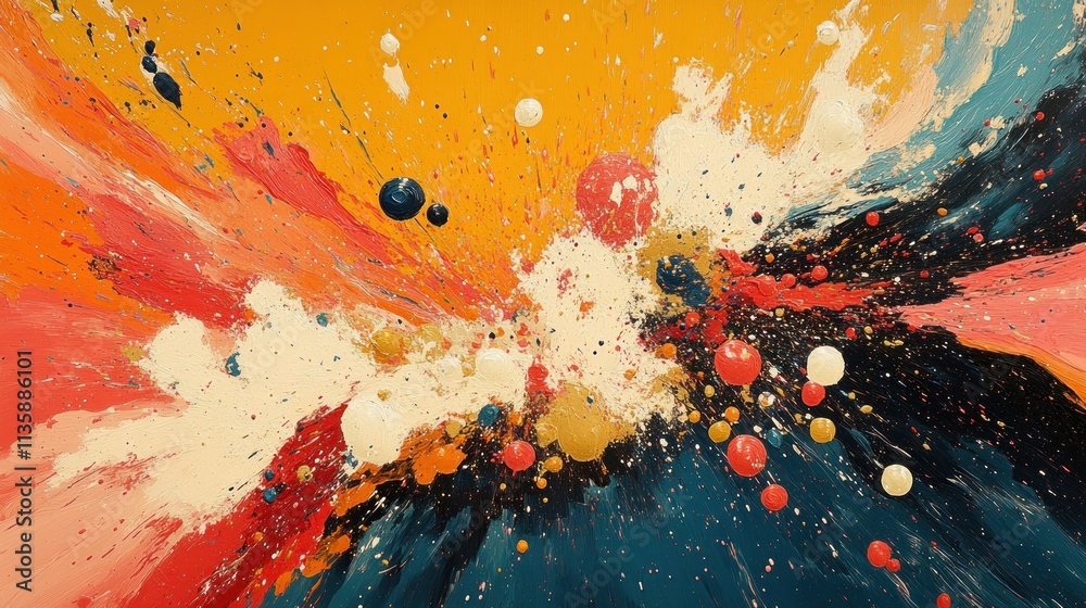 Poster abstract explosion of colors and shapes, evoking energy and creativity.