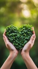 Hands holding a heart-shaped green plant