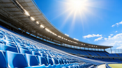 Fototapeta premium Empty stadium seats, a silent testament to the absence of fans, symbolizing the void left by the lack of human connection and shared experiences in the face of challenges.