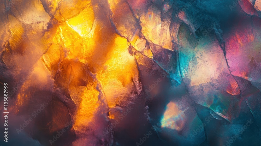 Poster abstract image featuring vibrant colors and textures resembling illuminated crystals or minerals.