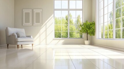 Fototapeta premium A bright living room with a spotless floor, emphasizing the importance of cleanliness in home spaces.