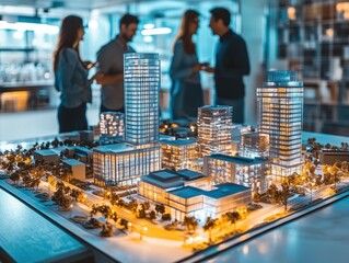 Obraz premium Architectural Model: Illuminated Cityscape Design Presentation to Clients