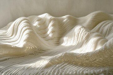 Soft Cream Knitted Blanket Texture Illuminated By Sunlight