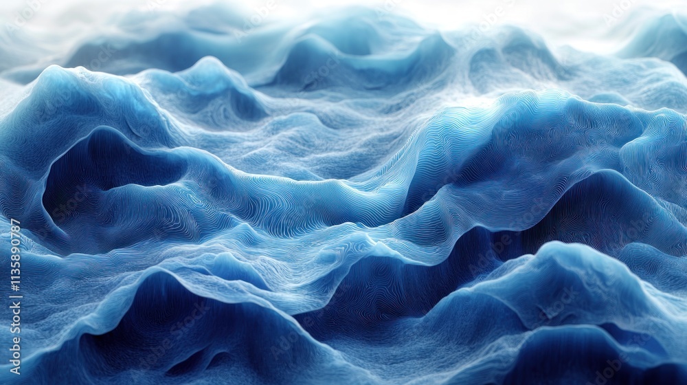 Aufkleber abstract representation of ocean waves in shades of blue, conveying fluid motion and depth.