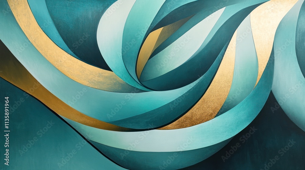 Poster Abstract swirling patterns in turquoise and gold create a dynamic visual flow.
