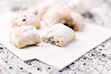 Stollen Bites on bright background. Soft focus. Close up.