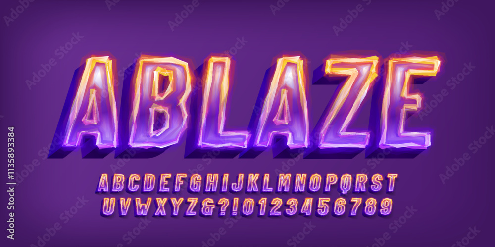 Fototapete ablaze alphabet font. neon light 3d letters and numbers. stock vector typeface for your design.