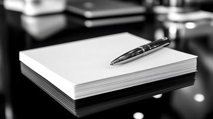 A4 Paper Mockup on Desk showcases a sleek stack of pristine sheets paired with an elegant pen, creating a sophisticated workspace aesthetic that enhances productivity and creativity.